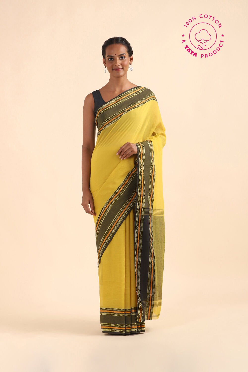 Light Pure Yellow Cotton Bengal Saree image number null