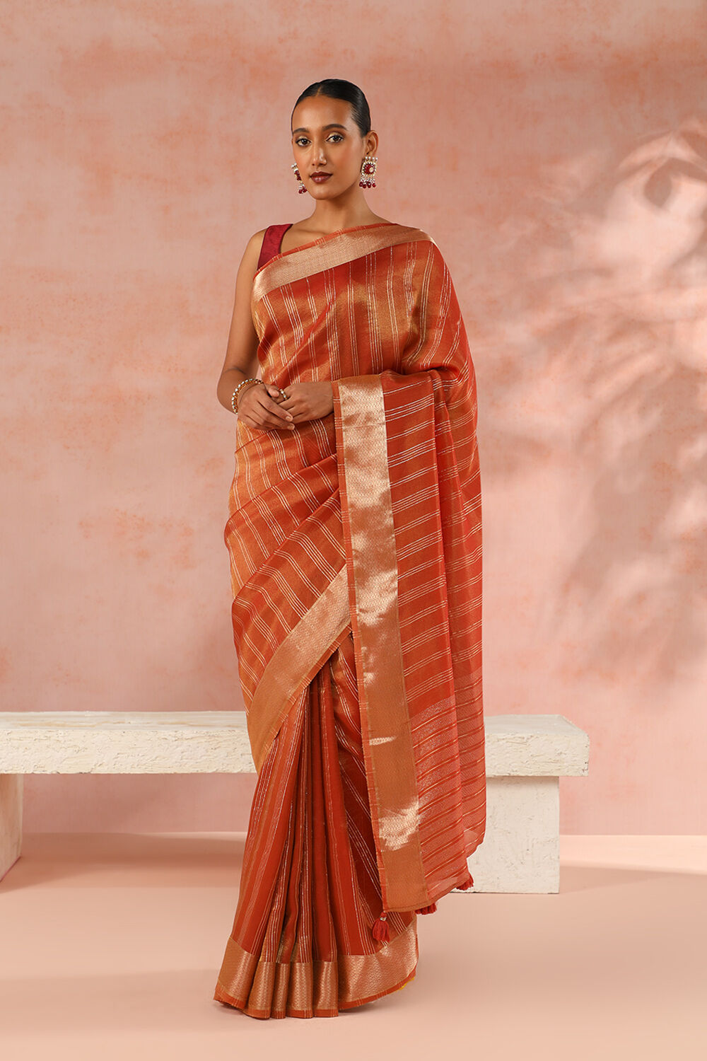 Orange Contemporary Viscose Tissue Woven Saree image number null