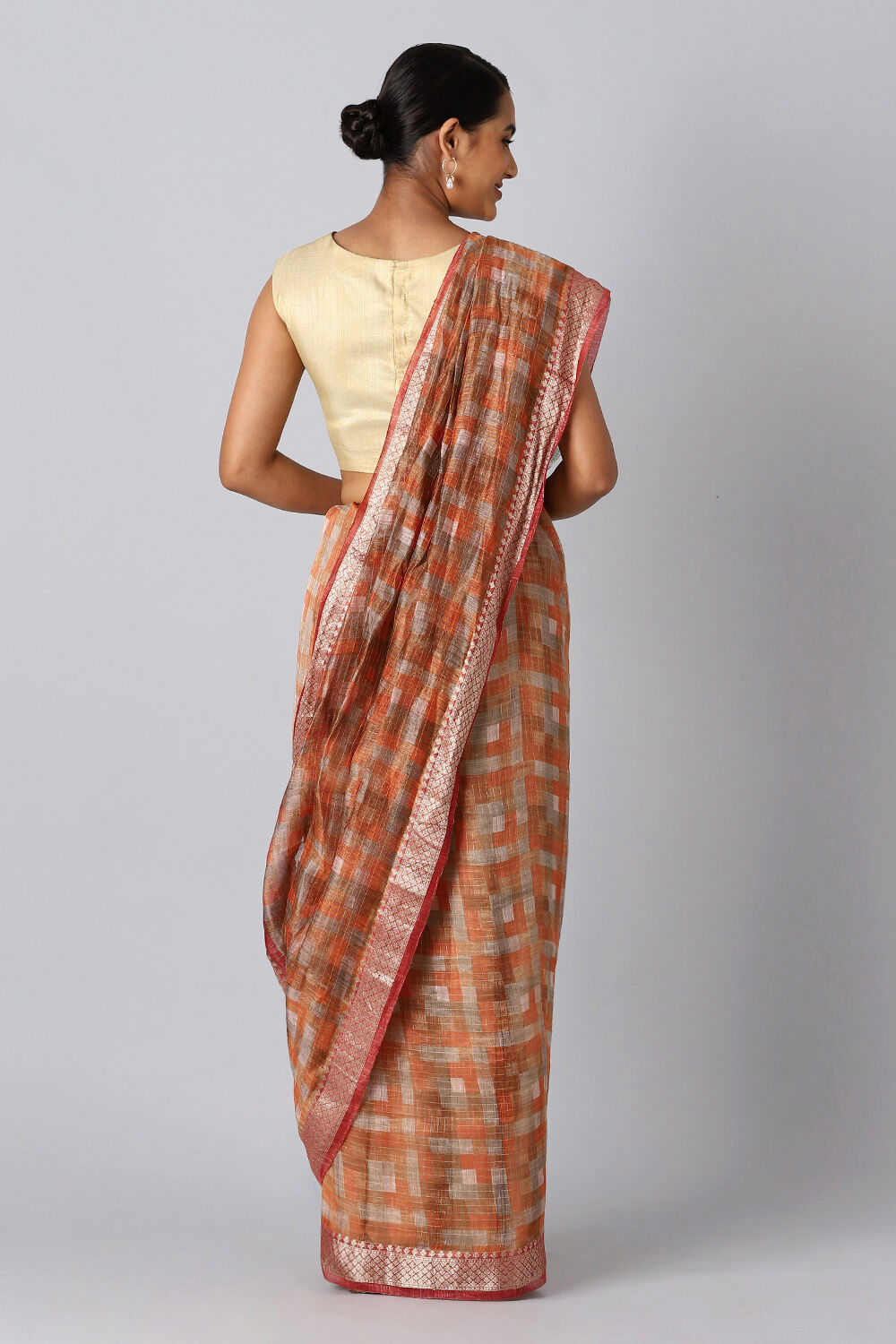 Light Orange Pure Silk Linen Digital Printed Saree image number null