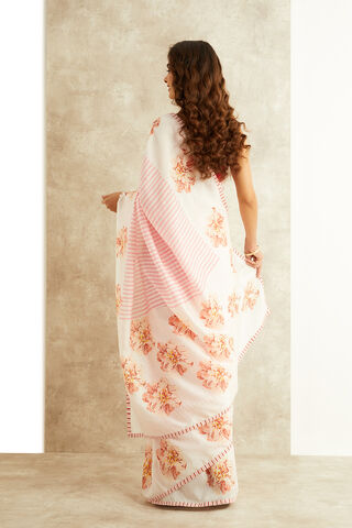 White Block Printed Viscose Luxe Rajasthan Saree thumbnail image number null