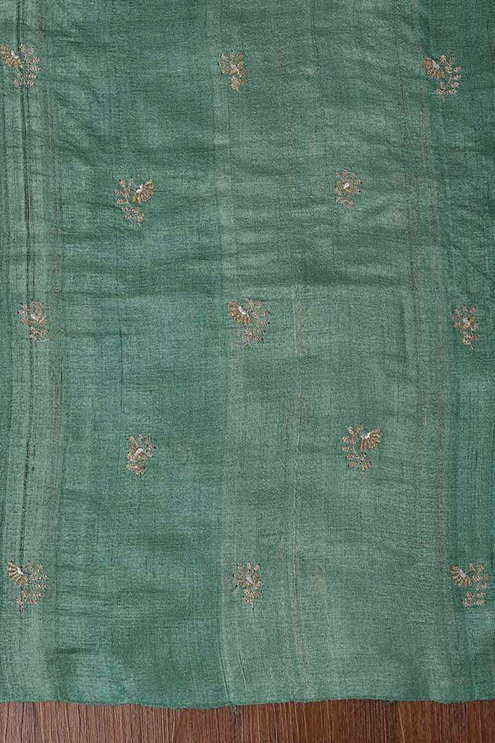 Dark Green Tussar Embroidered Unstitched Suit Set image number null