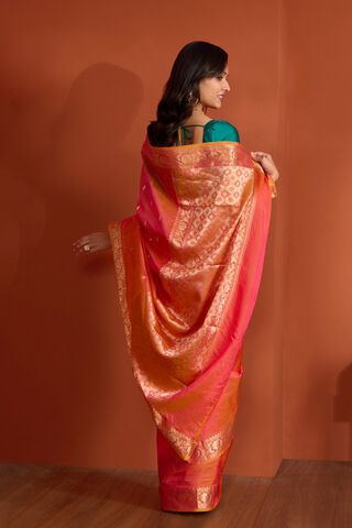 Pink Silk Viscose Banaras Cutwork Saree thumbnail image number null