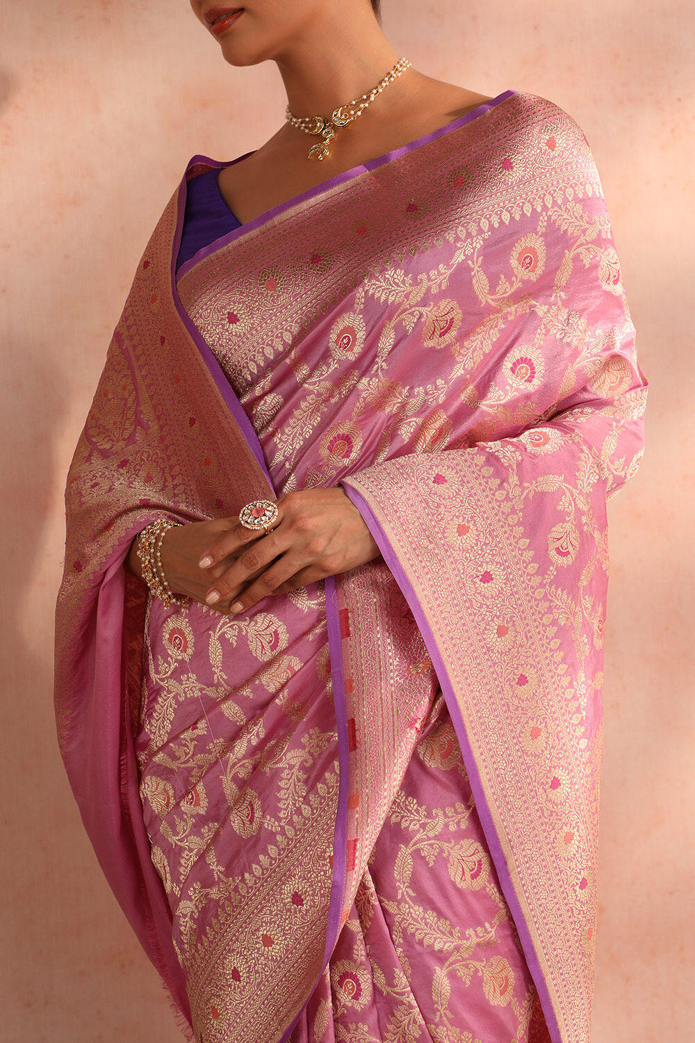 Violet Pure Silk Woven Banarasi Saree image number null