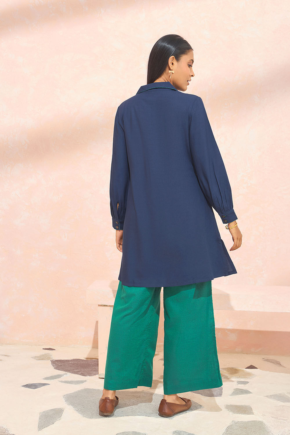 Blue Embroidered Viscose Kurta Set image number null