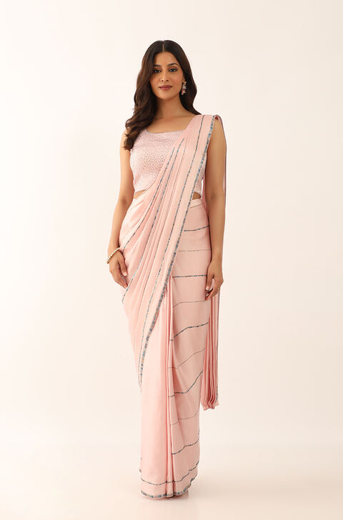 Pink Viscose Crystal Saree