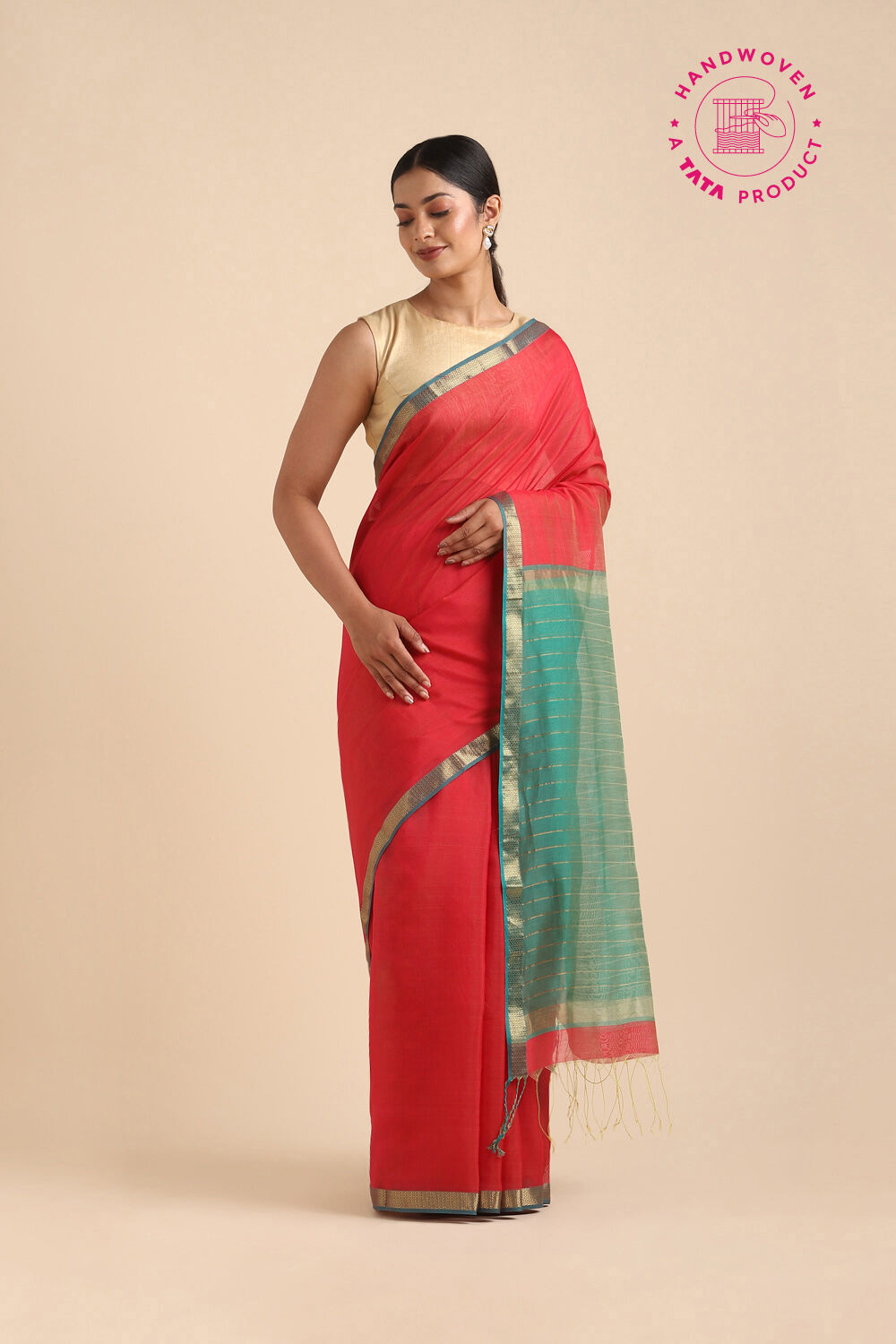Pink Pure Silk Cotton Maheswari Saree image number null
