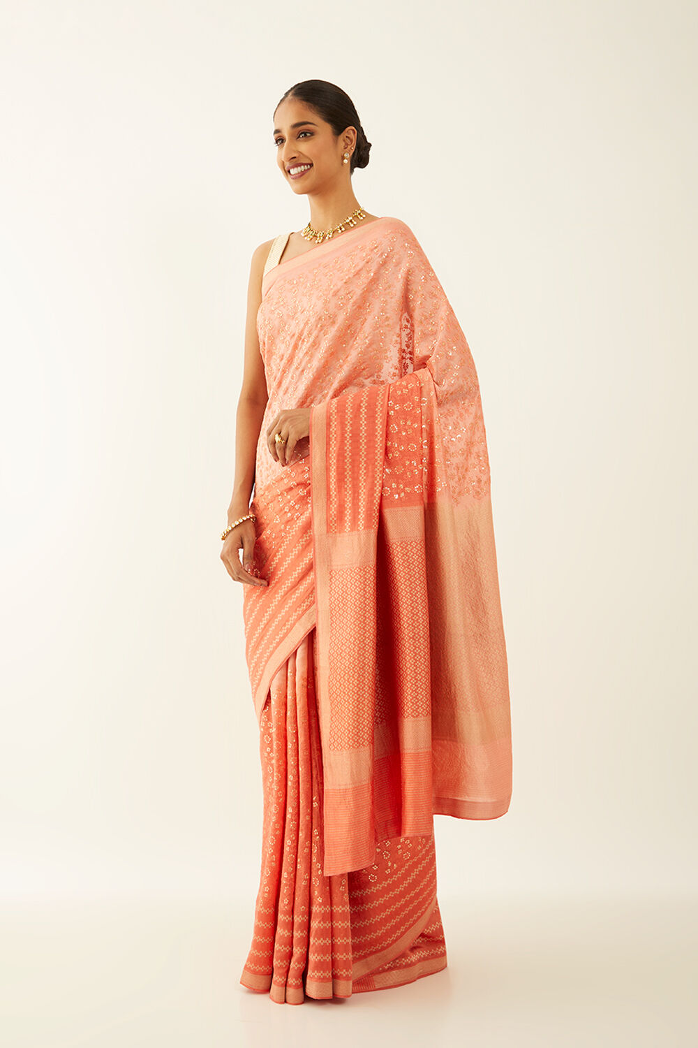 Light Orange Pure Silk Organza Banaras Saree image number null