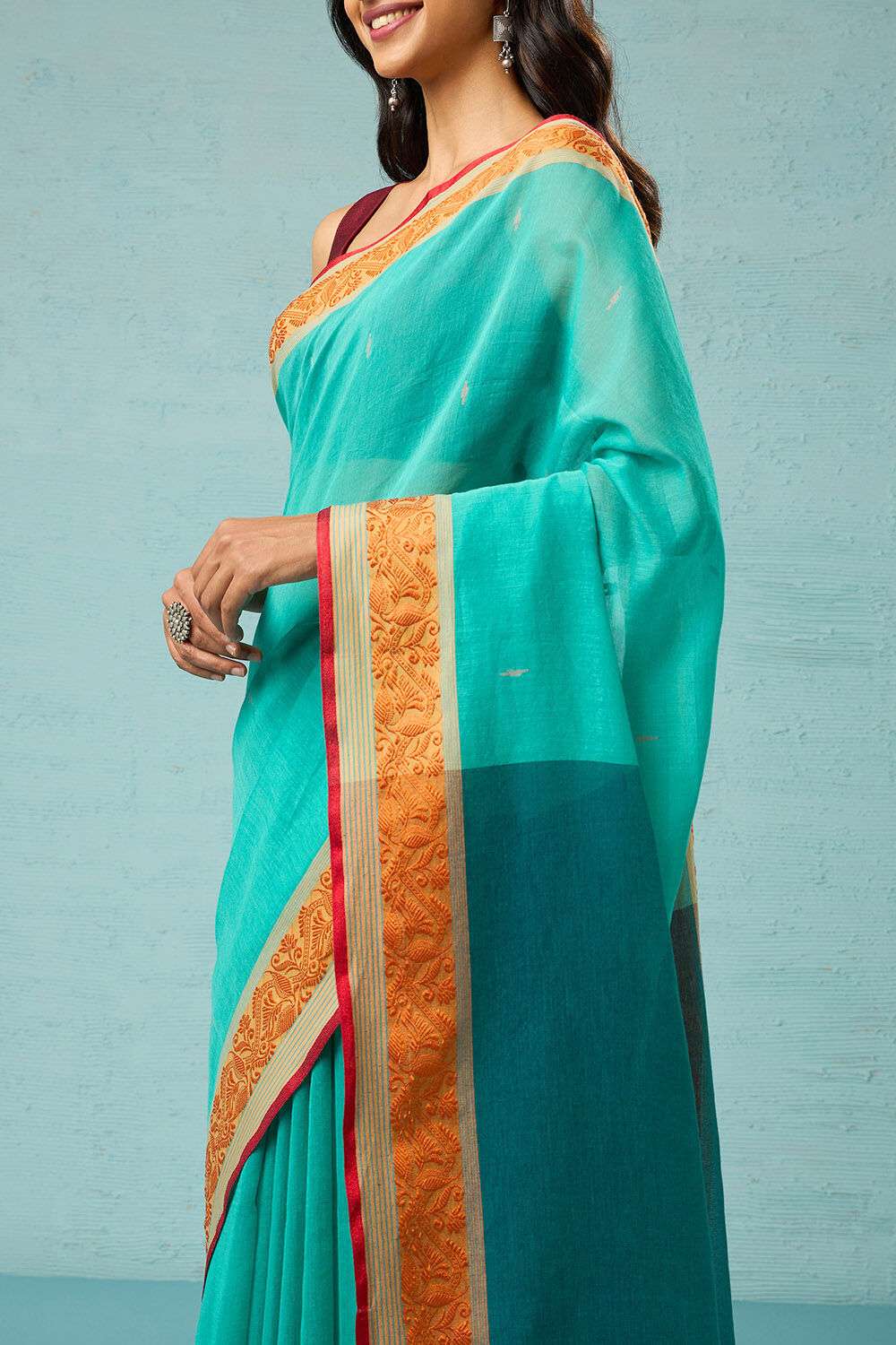 Green Bengal Pure Cotton Jamdani Saree image number null