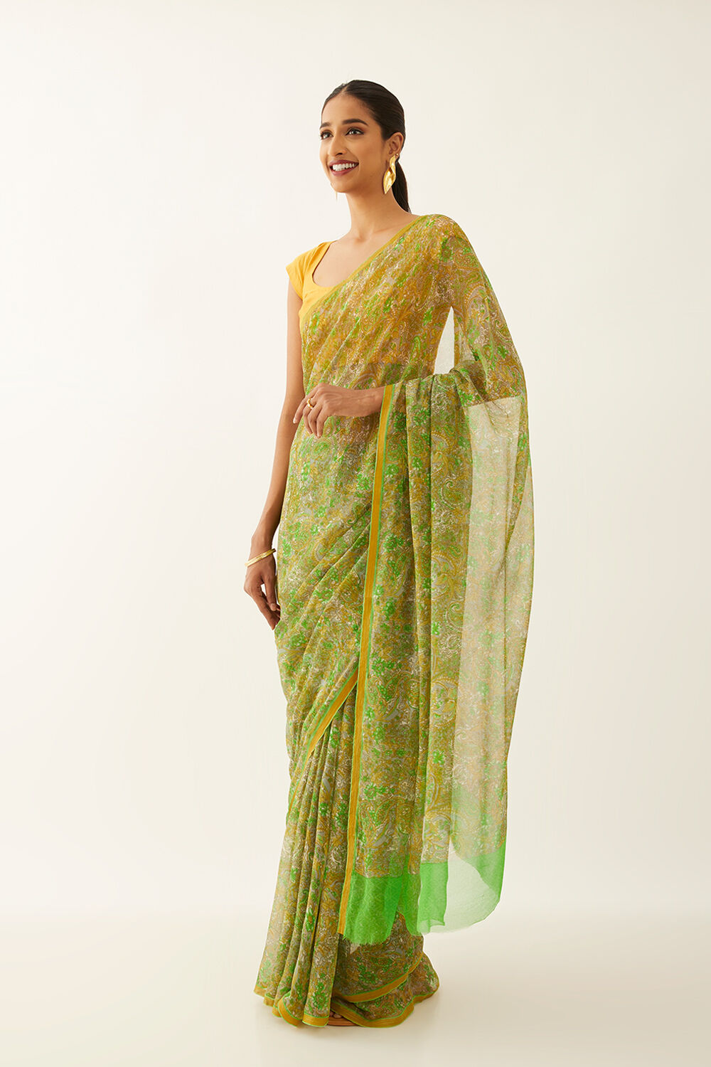 Light Green Viscose Chiffon Printed Saree image number null