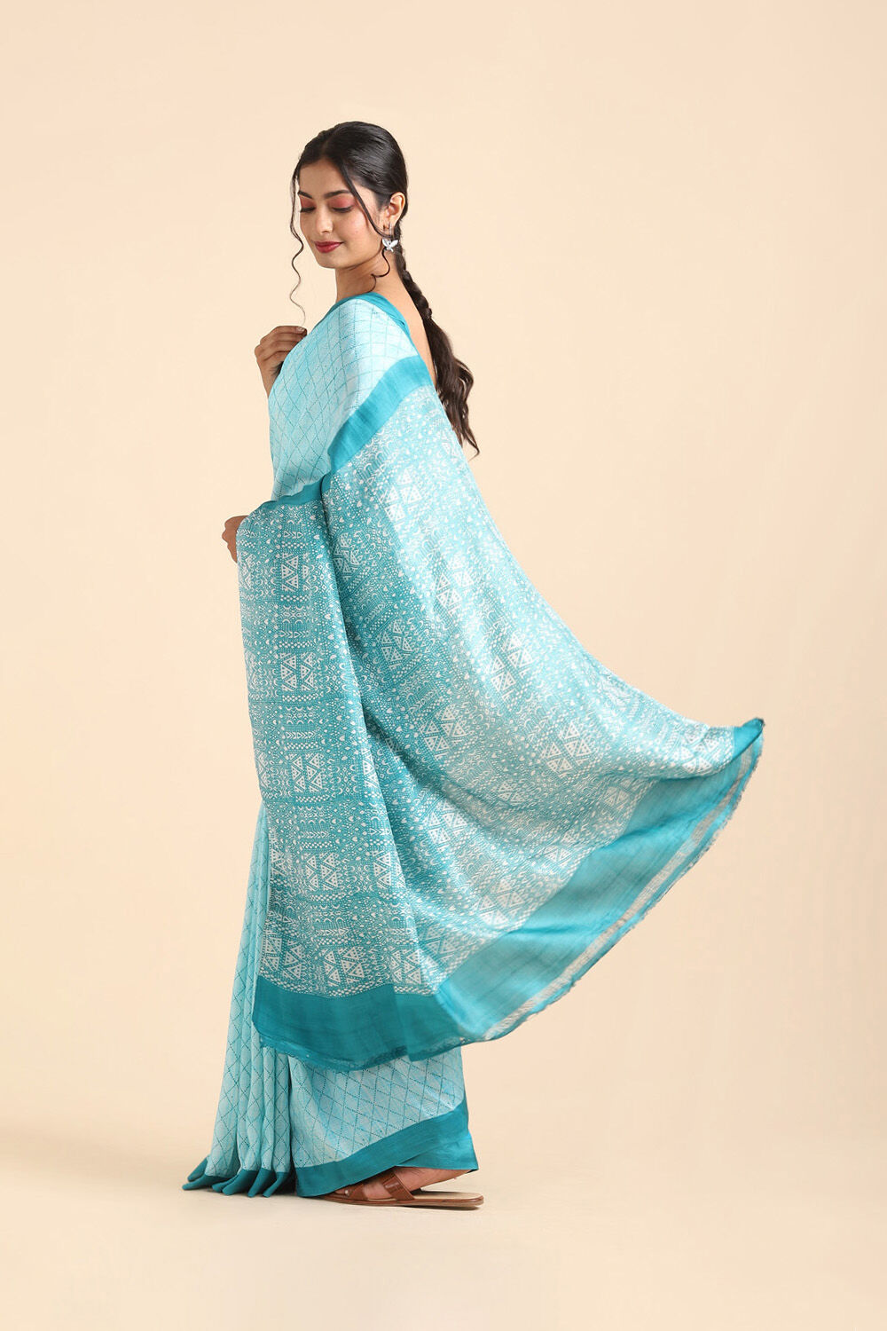 Light Pure Blue Silk Printed Saree image number null