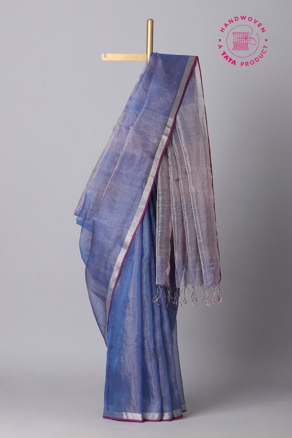Dark Blue Pure Tissue Silk Jamdani Saree image number null