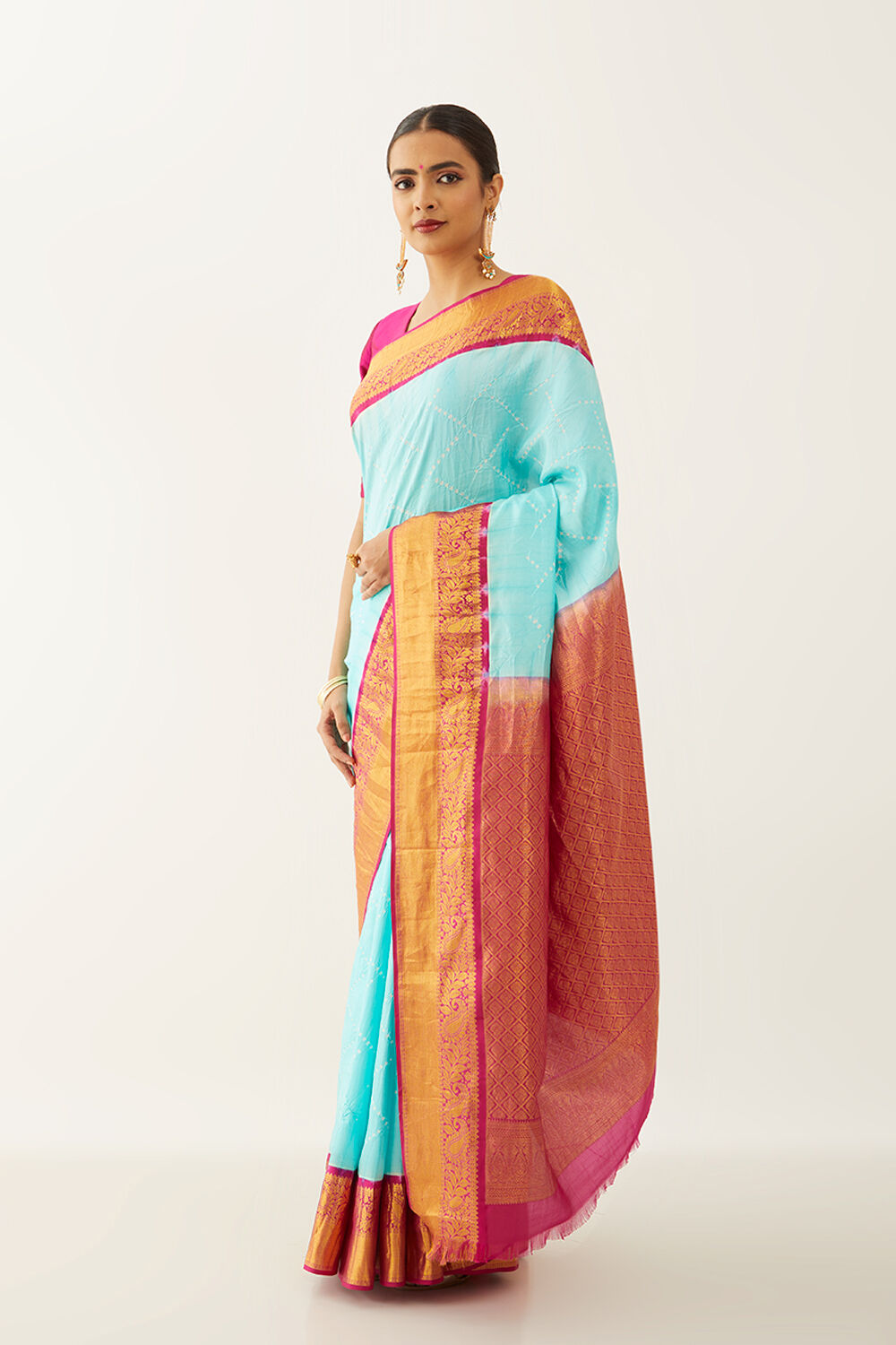 Light Blue Pure Silk Bandhani Saree image number null