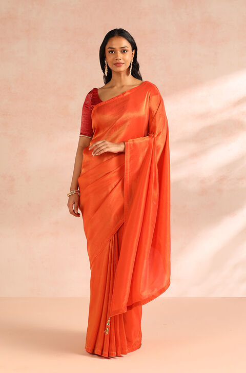 Orange Woven Viscose Tissue Saree