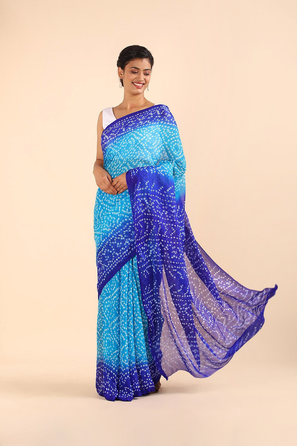 Blue Pure Georgette Bandhani Saree image number null