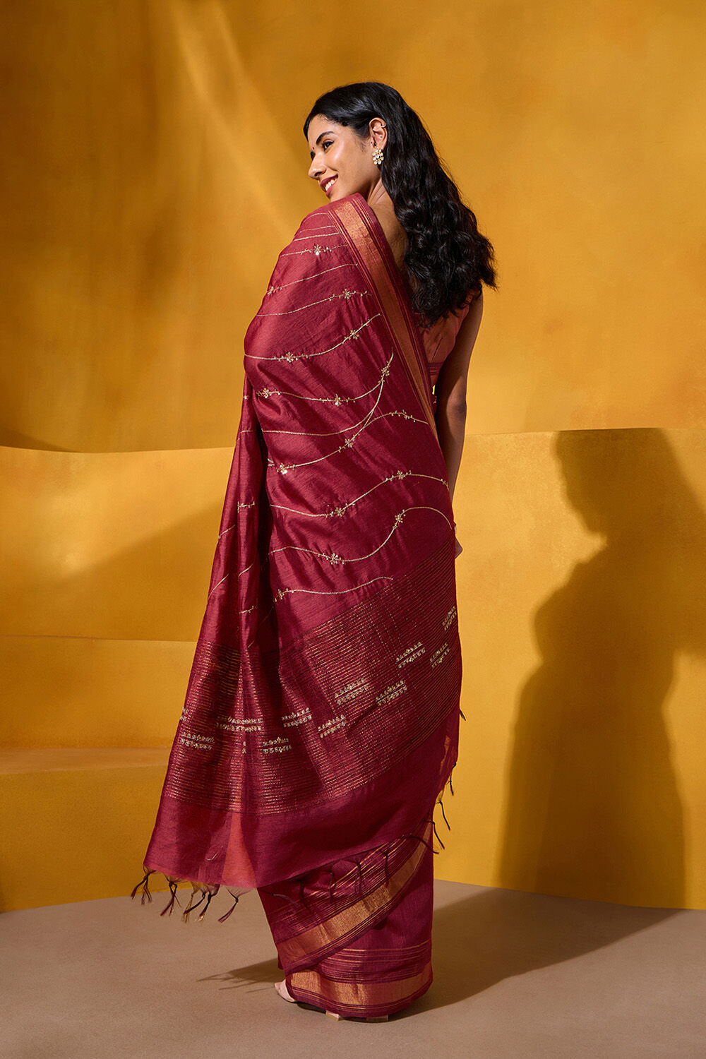 Dark Red Pure Silk Embroidered Saree image number null