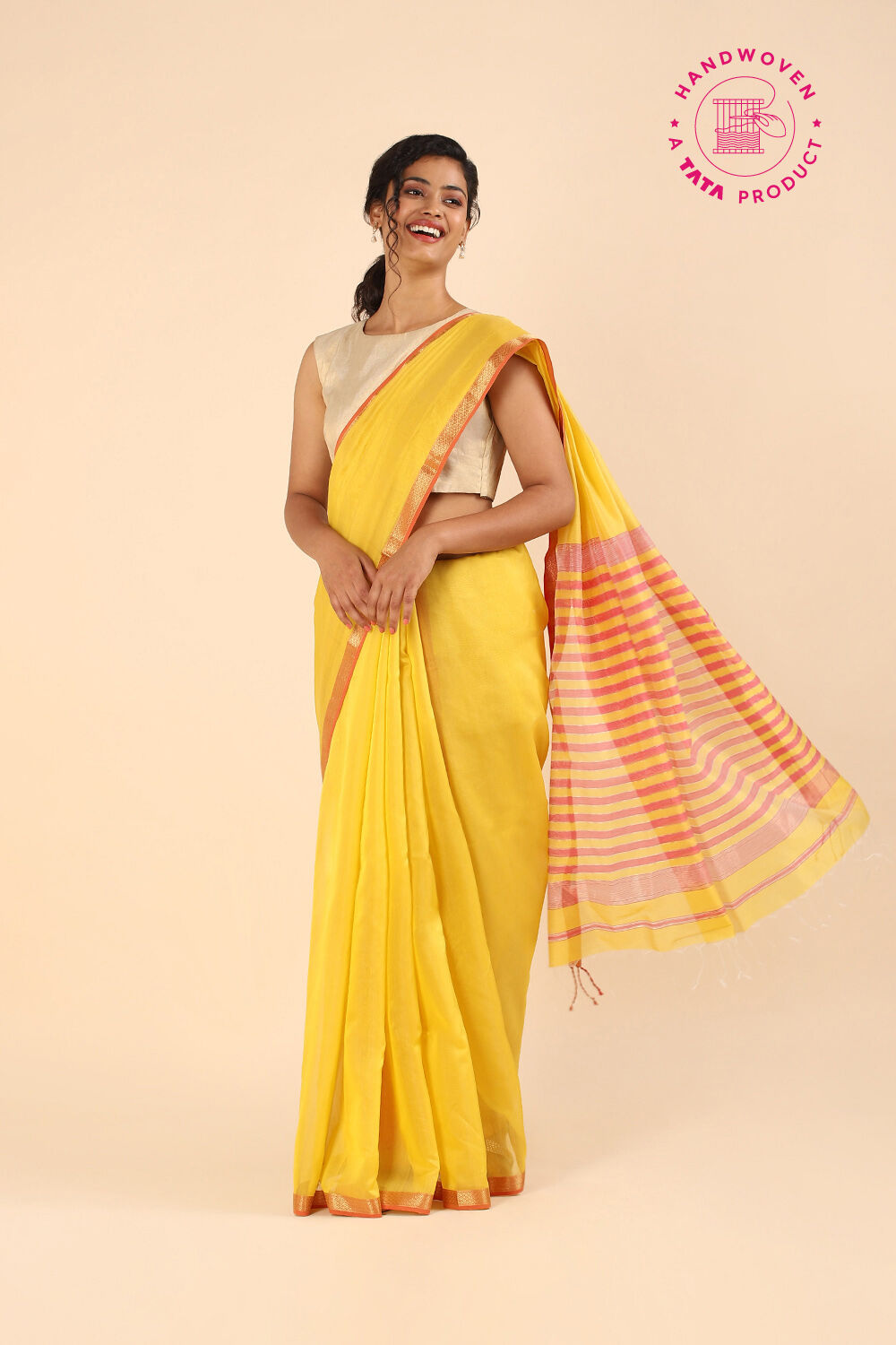 Yellow Pure Silk Cotton Maheswari Saree image number null