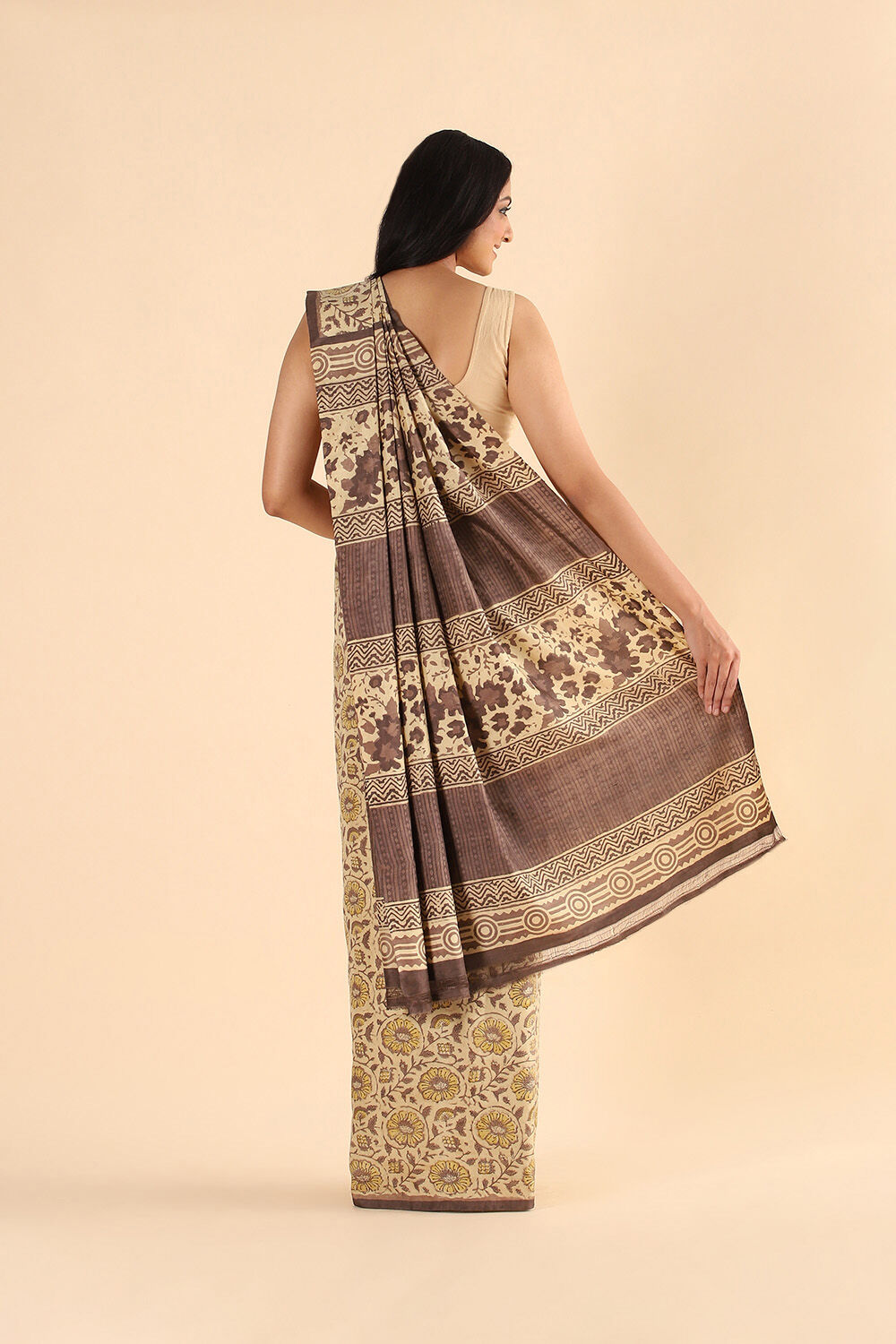 Black Pure Silk Ajrakh Printed Saree image number null