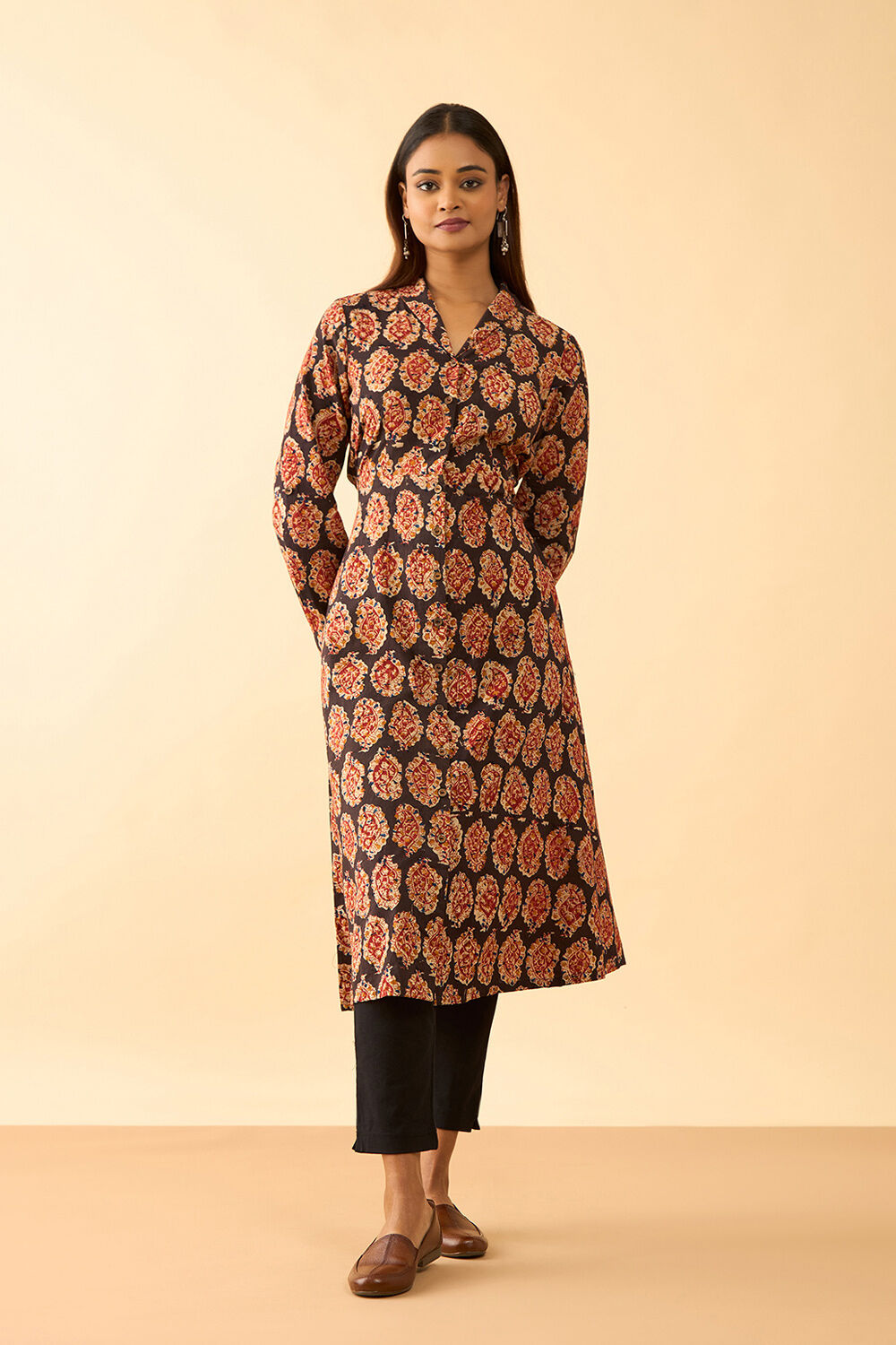 Black Printed Kalamkari Pure Cotton Kurta image number null