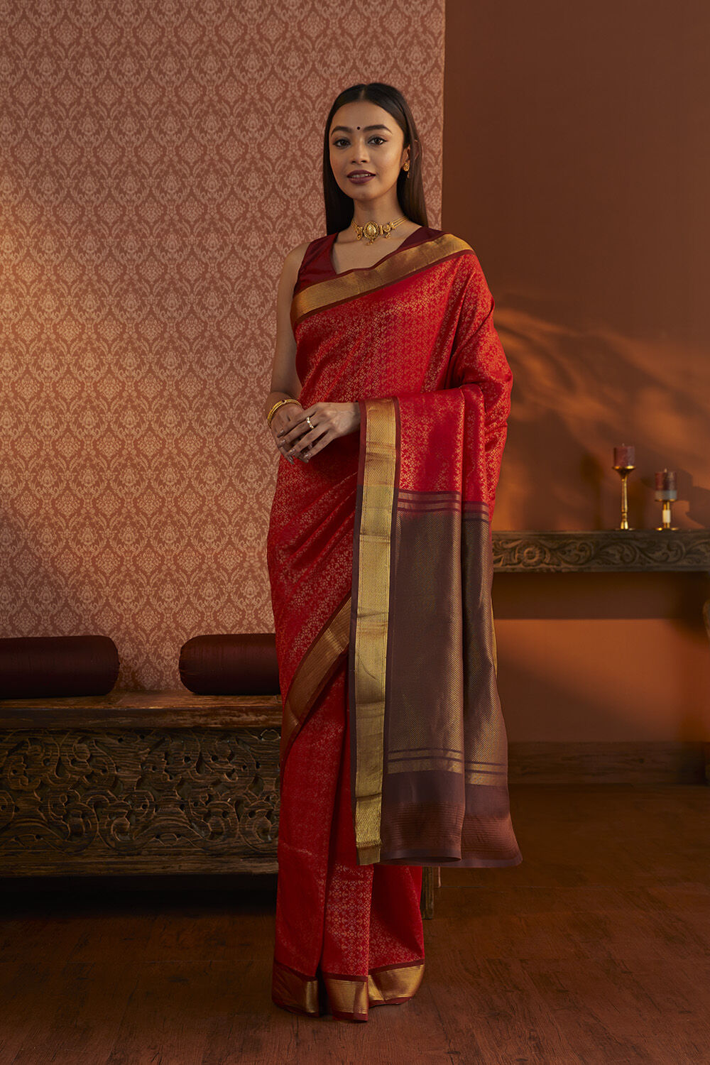 Red Woven South Silk Tencel Saree image number null