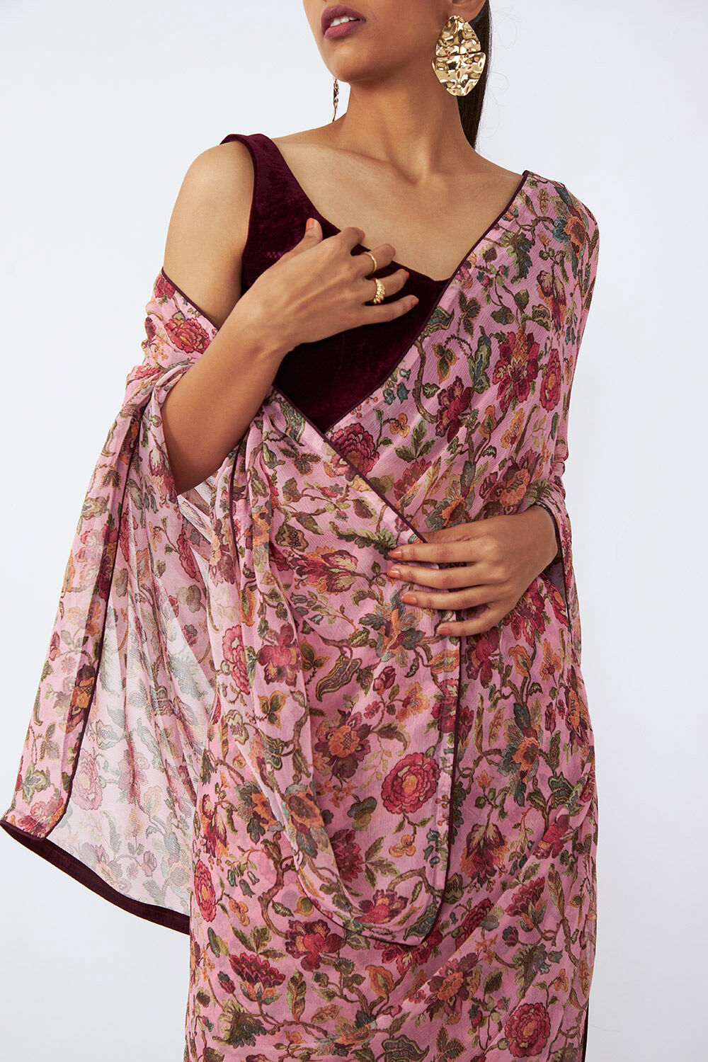 Pink Viscose Chiffon Digital Printed Saree image number null