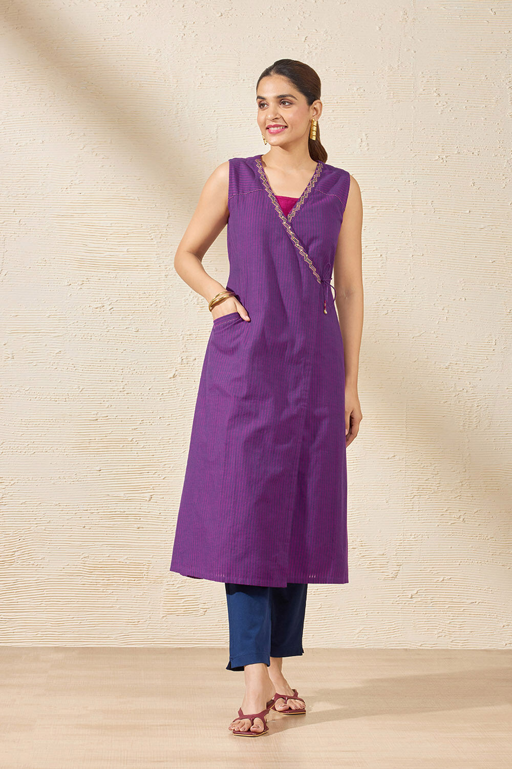 Purple Woven Pure Cotton Kurta Set image number null