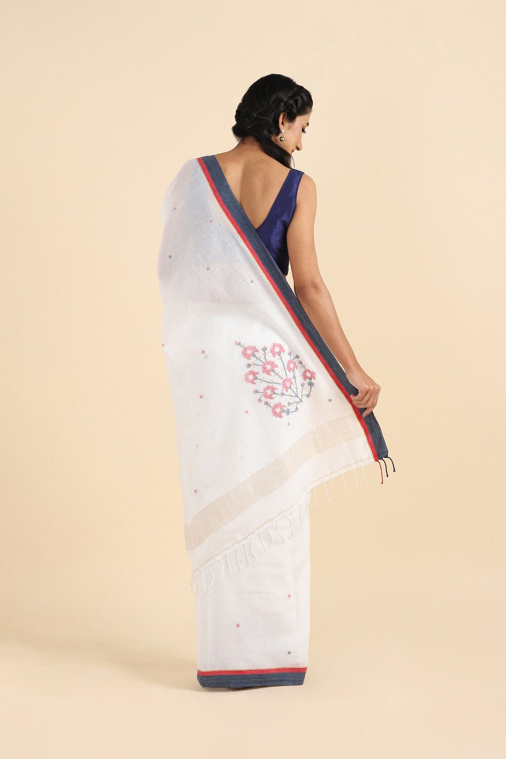 Off White Cotton Pure Khadi Jamdani Saree image number null