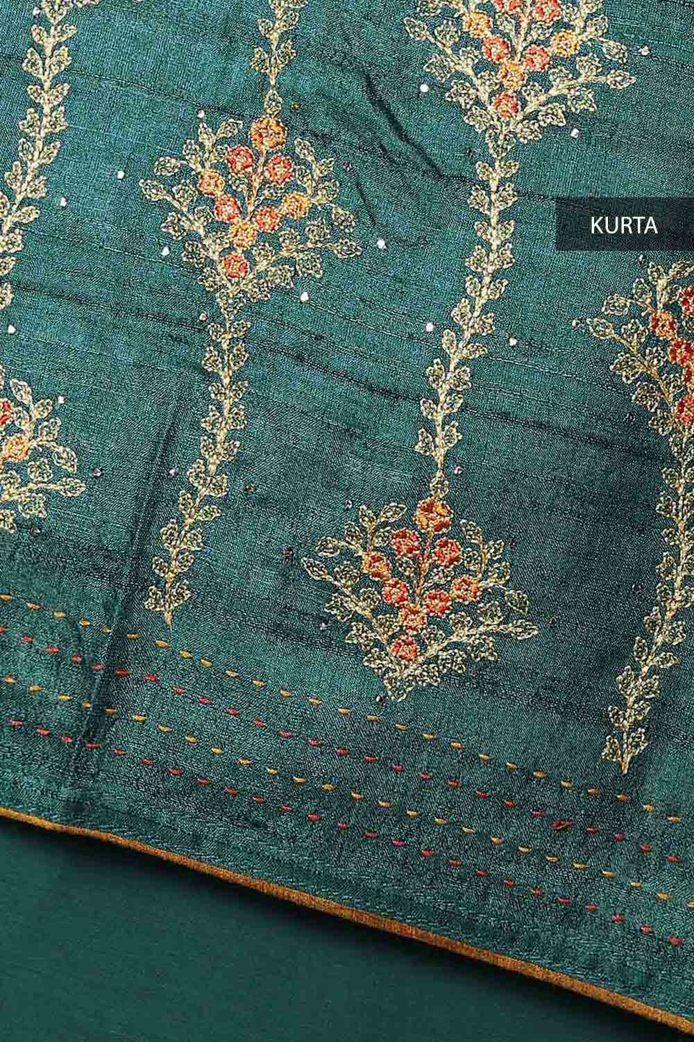 Green Tussar Embroidered Unstitched Suit Set image number null