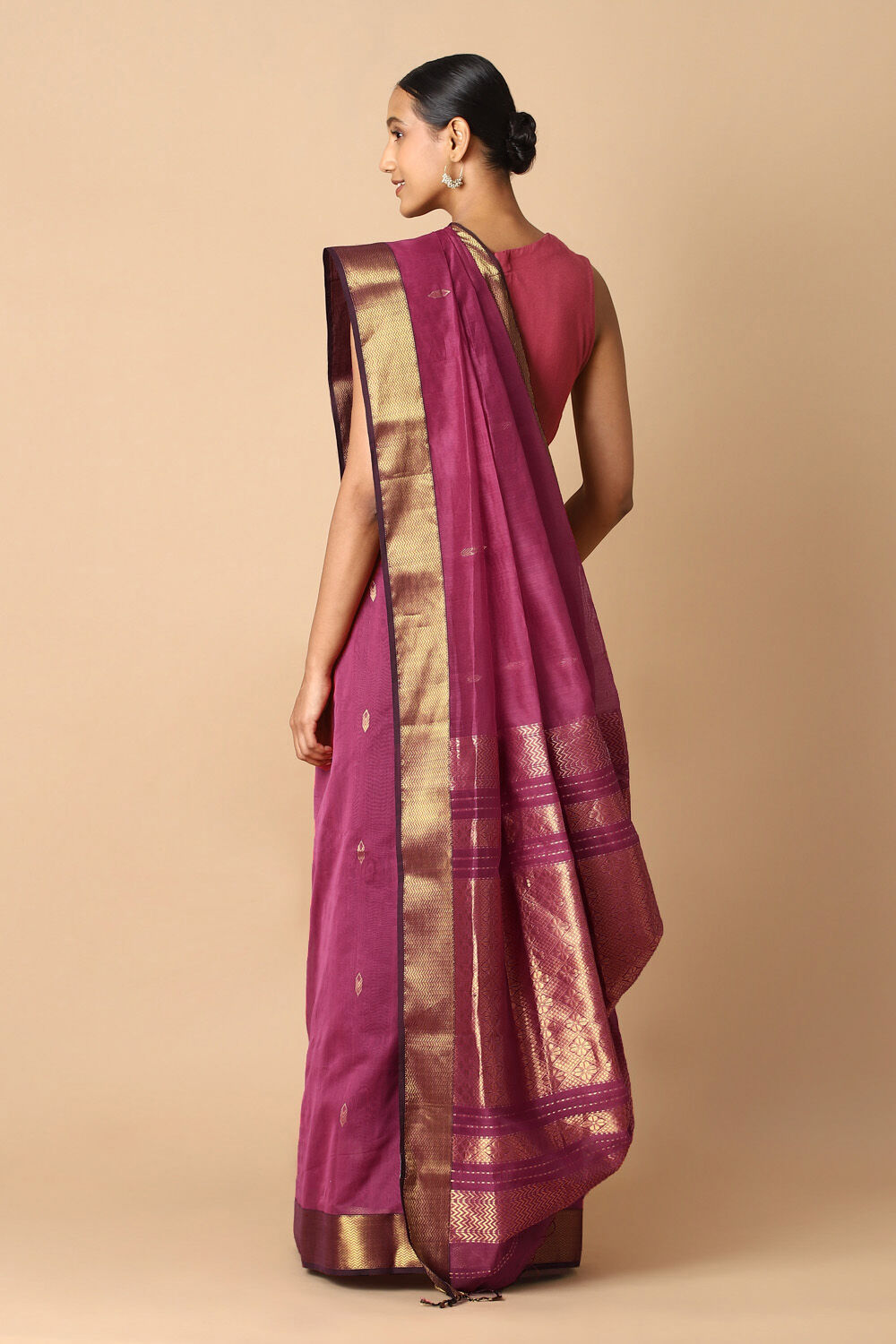 Dark Pink Pure Silk Cotton Maheswari Saree image number null