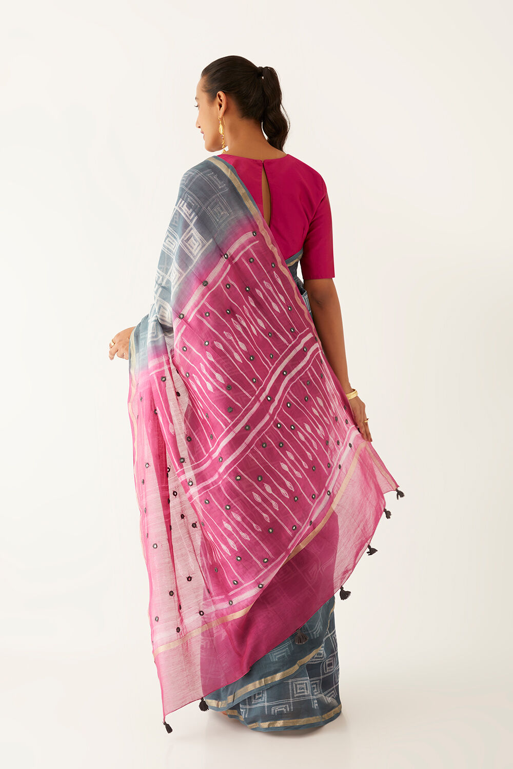 Dark Blue Pure Silk Cotton Shibori Saree image number null