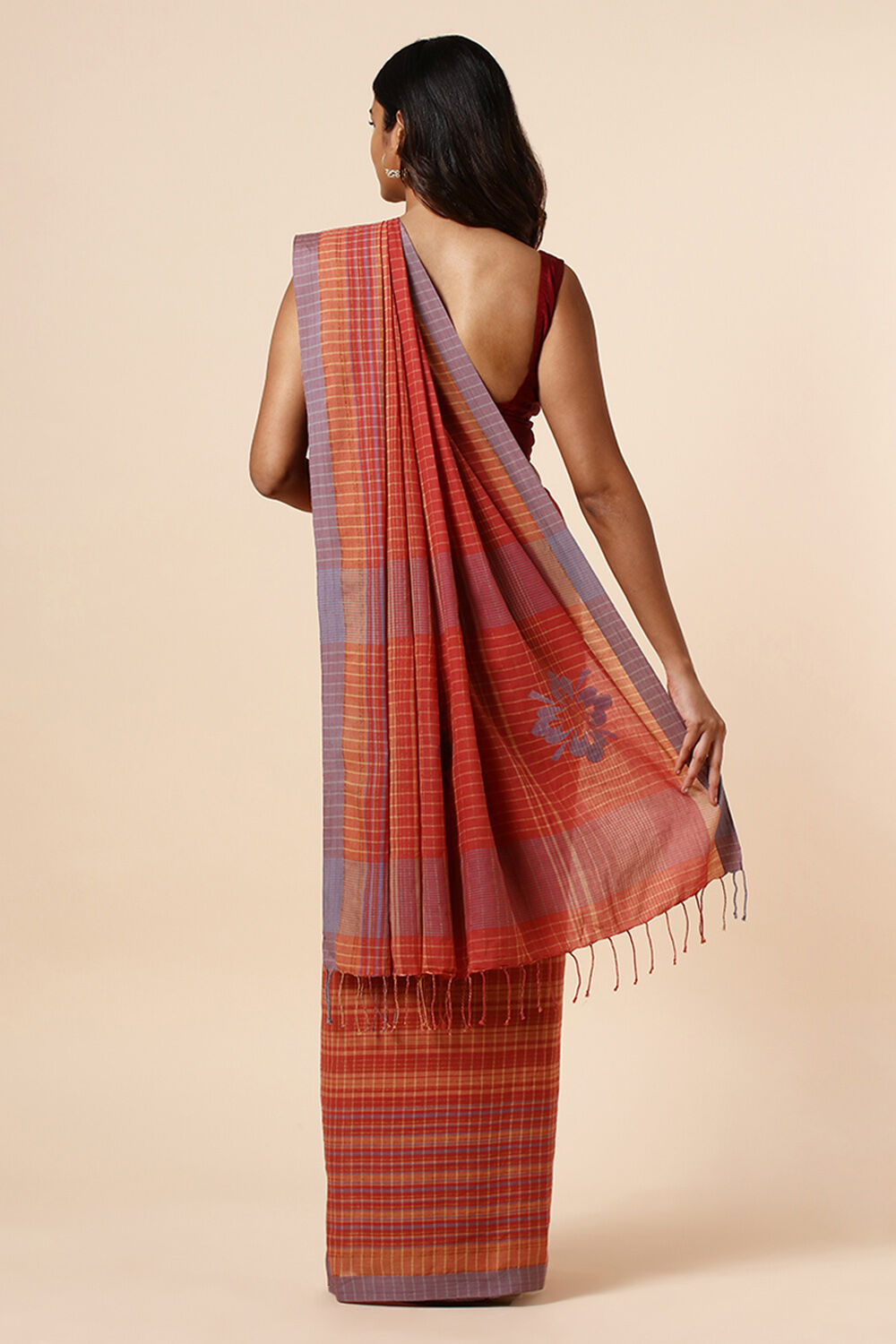 Red Cotton Pure Khadi Jamdani Saree image number null