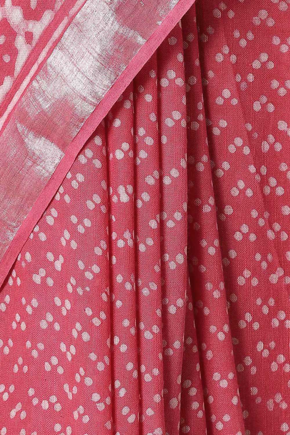Pink Pure Cotton Linen Bagru Printed Saree image number null