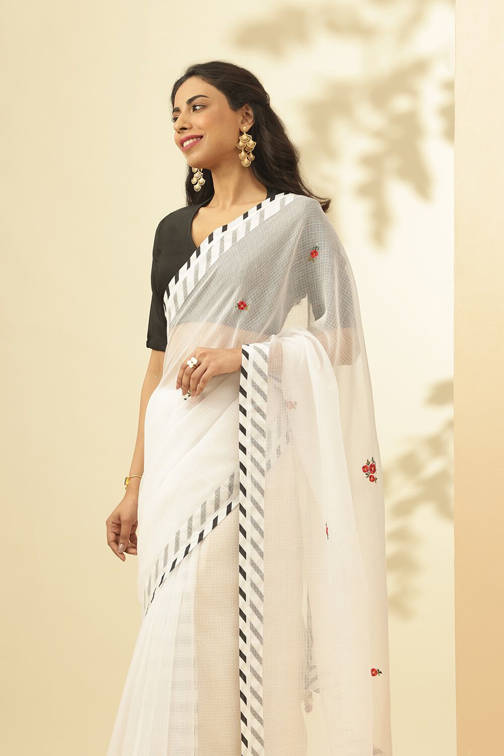 White Pure Kota Embroidered Saree image number null