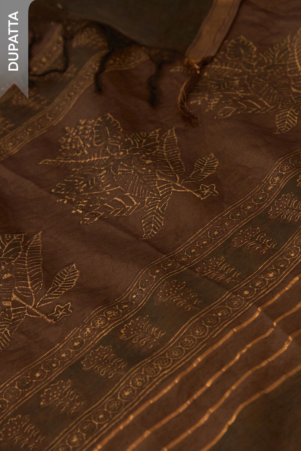 Brown Block Printed Pure Silk Cotton Unstitched Suit Set image number null