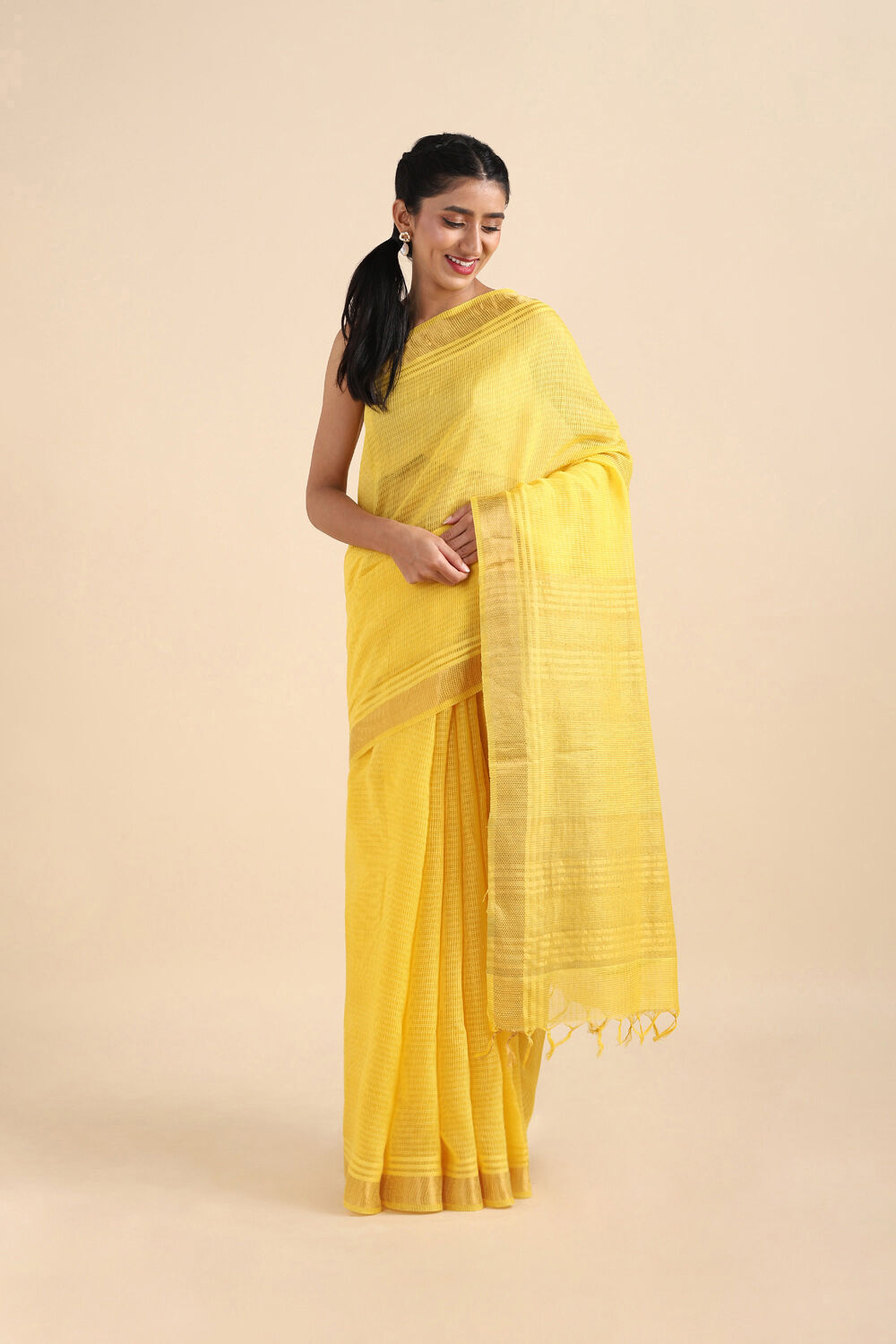 Yellow Pure Silk Woven Saree image number null