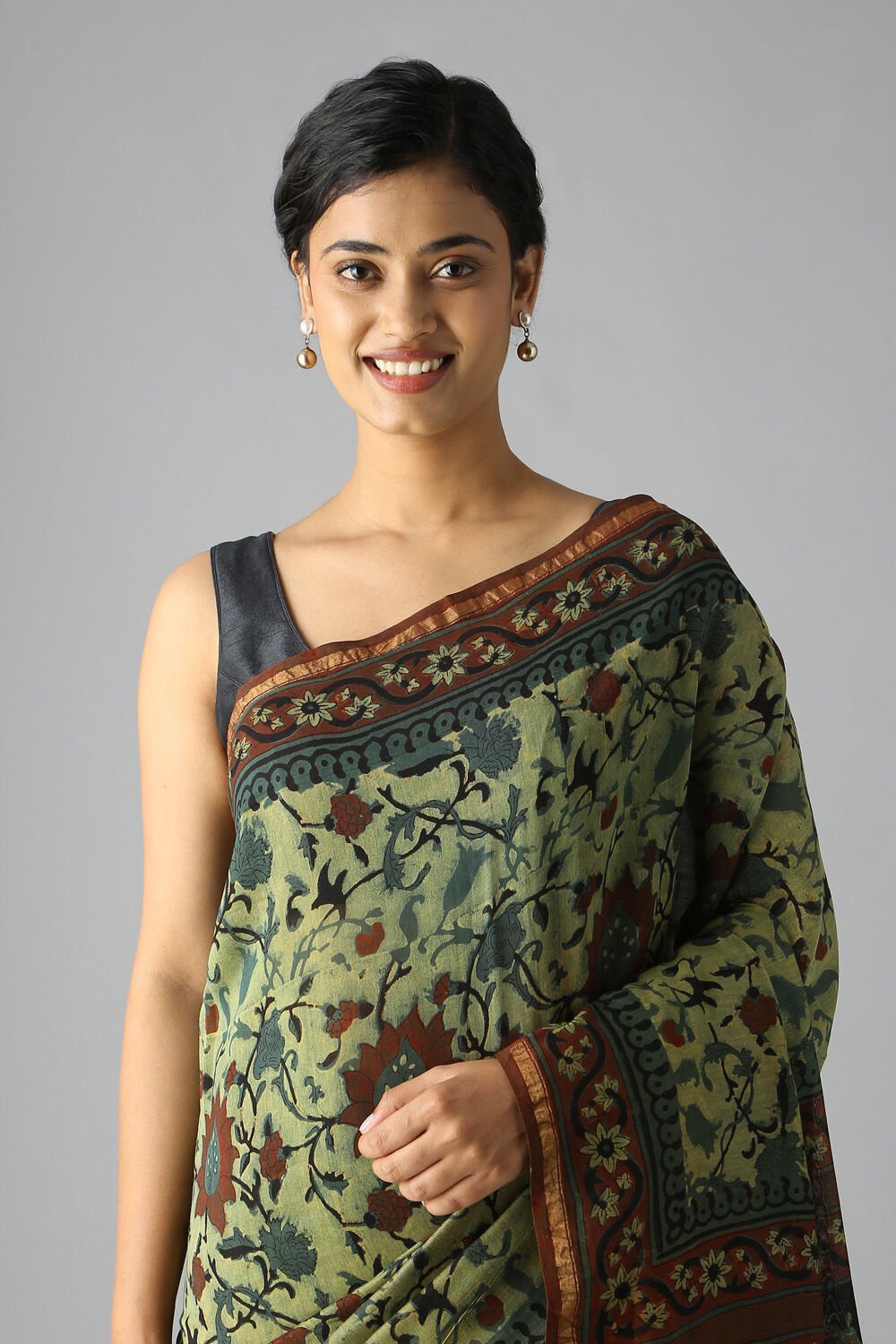 Light Green Pure Silk Cotton Bagru Printed Saree image number null