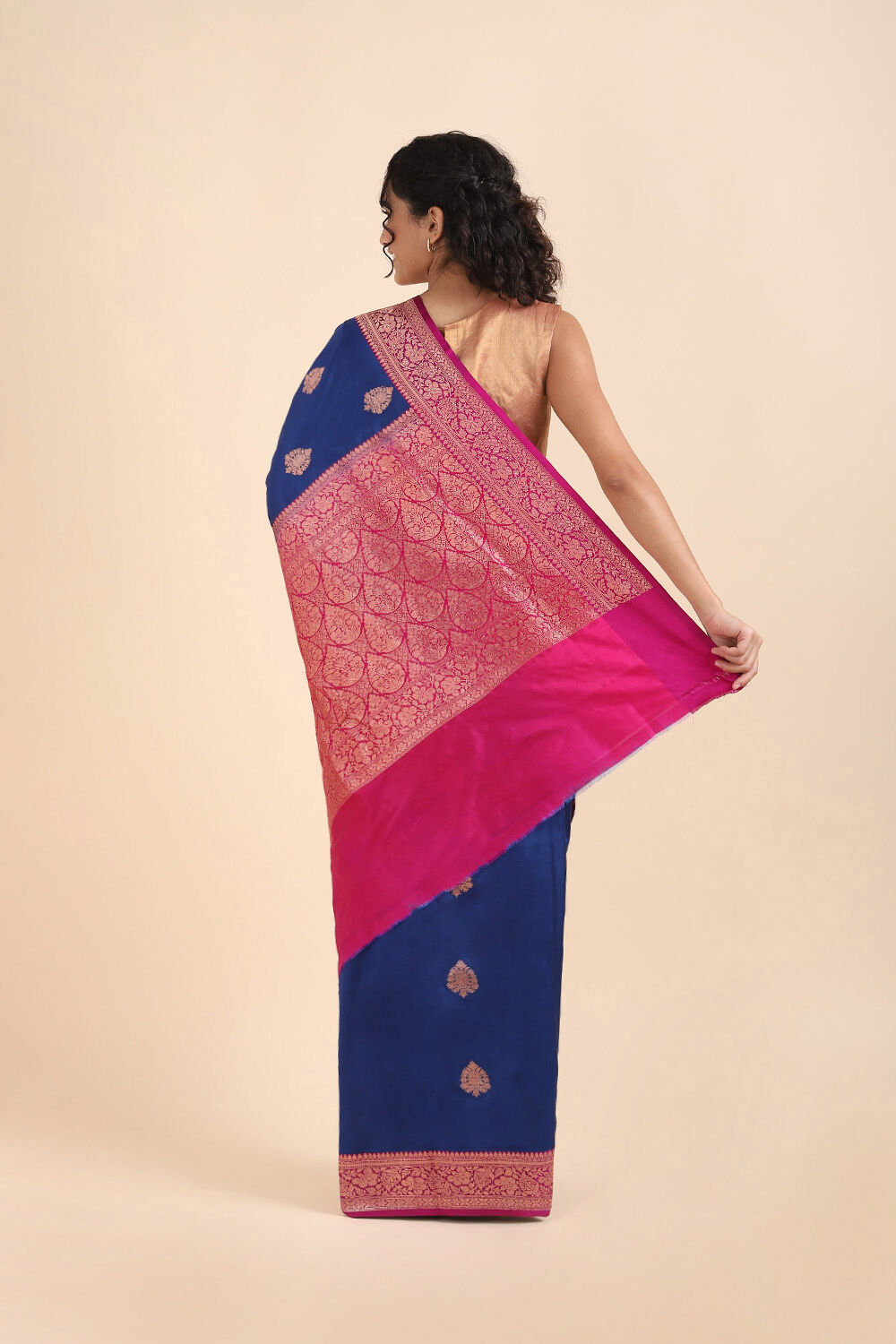 Dark Blue Pure Silk Banarasi Saree image number null