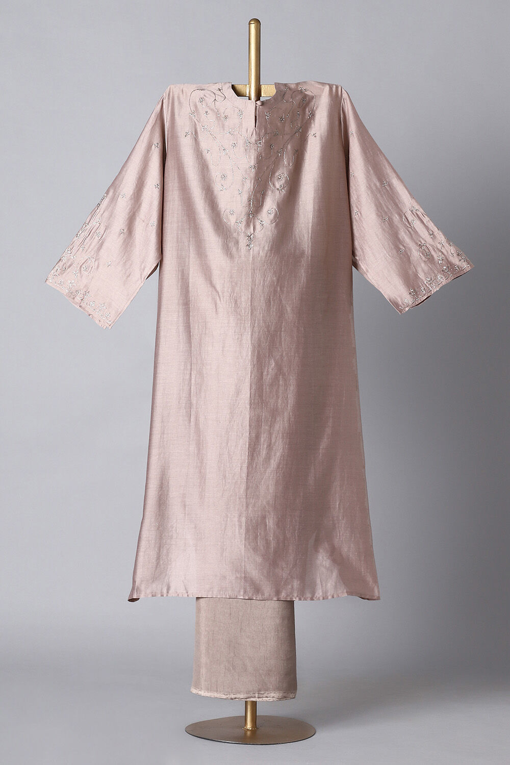 Grey Silk Cotton Embroidered Semistitched Suit Set image number null
