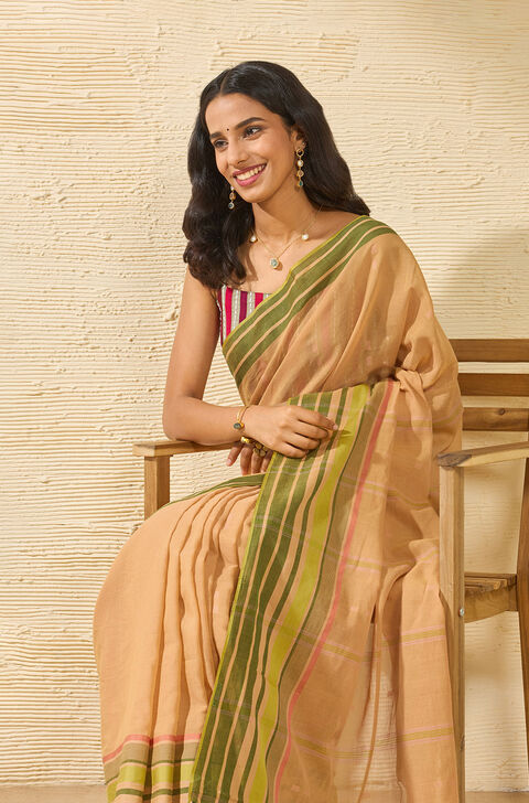 Light Orange Bengal Pure Cotton Jamdani Saree