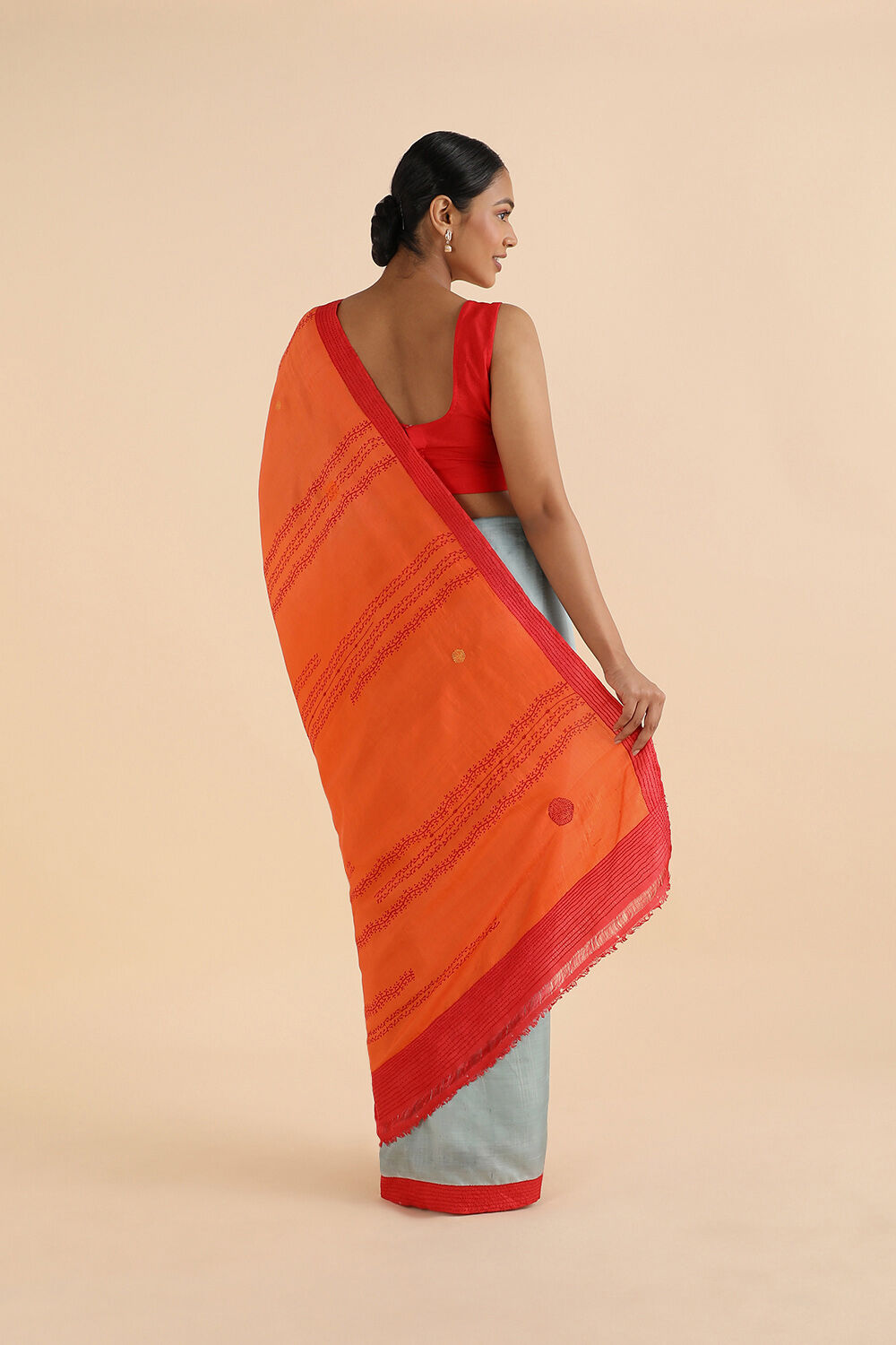 Grey Pure Silk Kantha Saree image number null