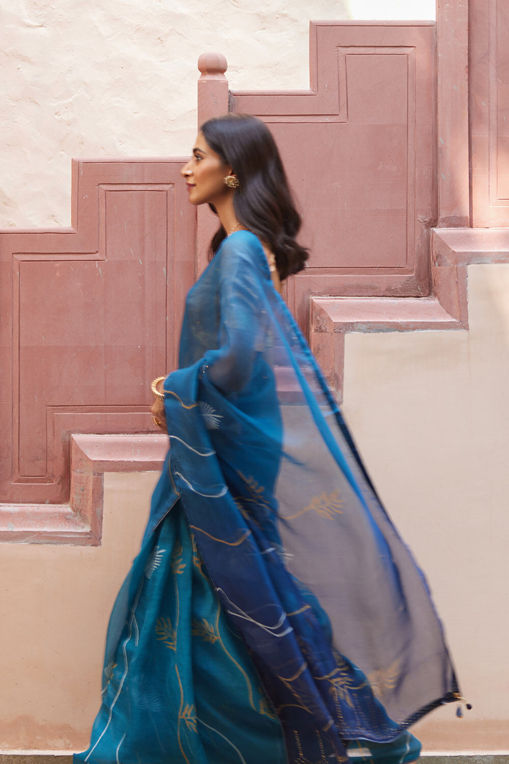 Blue Pure Silk Organza Hand Painted Saree image number null