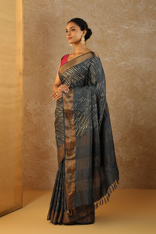Navy Pure Tussar Silk Hand Painted Saree thumbnail image number null
