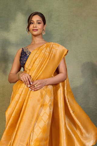 Yellow Woven Pure Viscose Saree image number