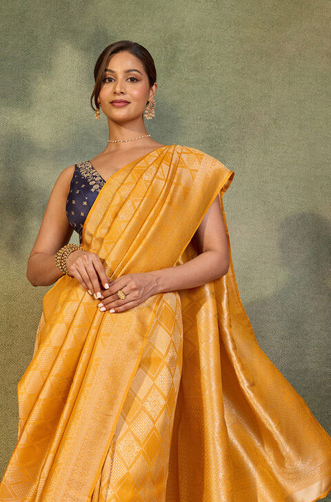 Yellow Woven Pure Viscose Saree