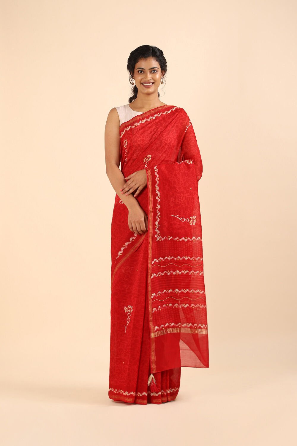Red Pure Silk Cotton Chanderi Saree image number null