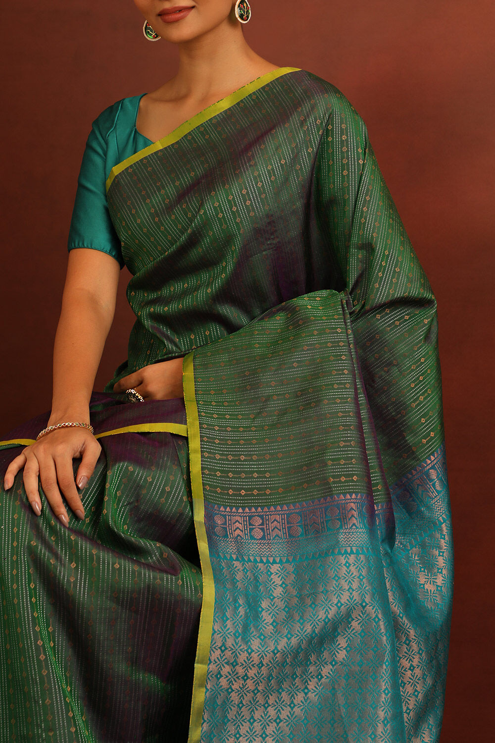 Dark Green Woven Pure Soft Silk Saree image number null