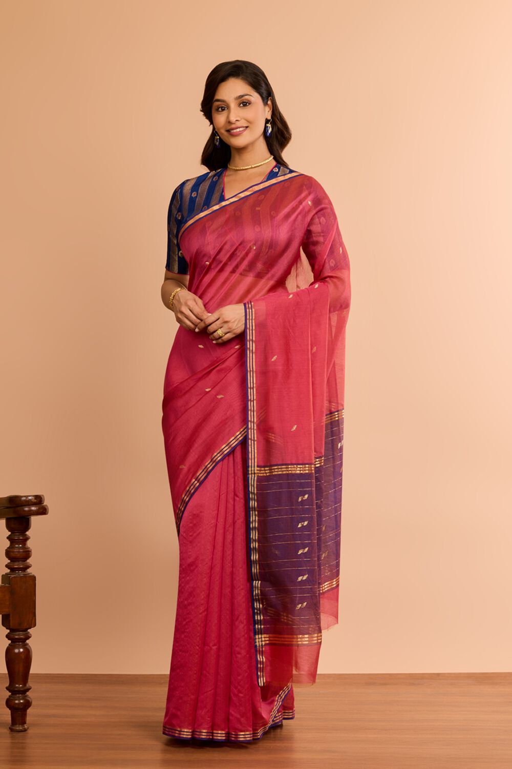 Pink Woven Pure Silk Cotton Chanderi Saree image number null