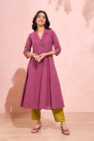 Dark Pink Screen Printed Pure Cotton Kurta image number