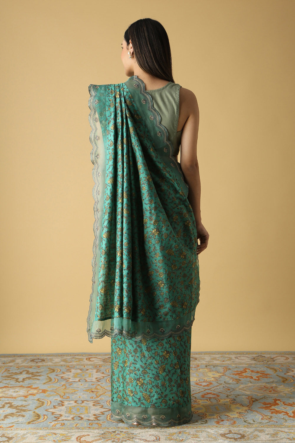 Dark Green Pure Tussar Silk Printed Saree image number null