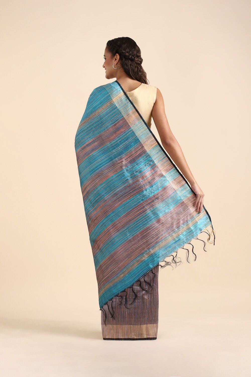 Light Blue Pure Tussar Silk Bhagalpuri Saree image number null