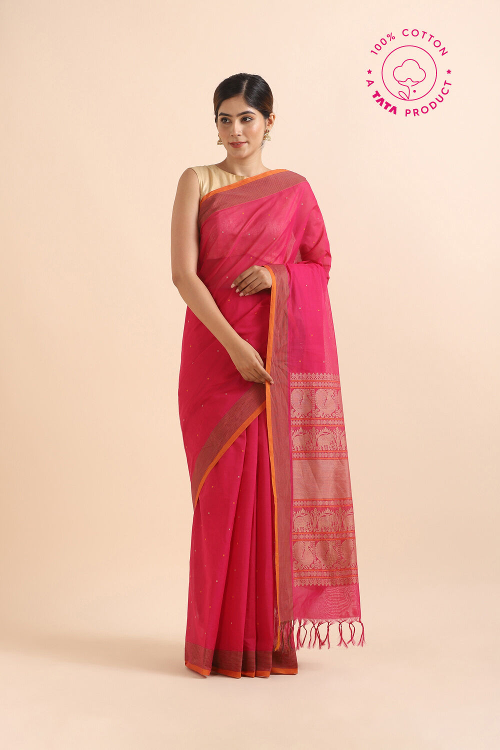 Light Pink Pure Cotton South Saree image number null